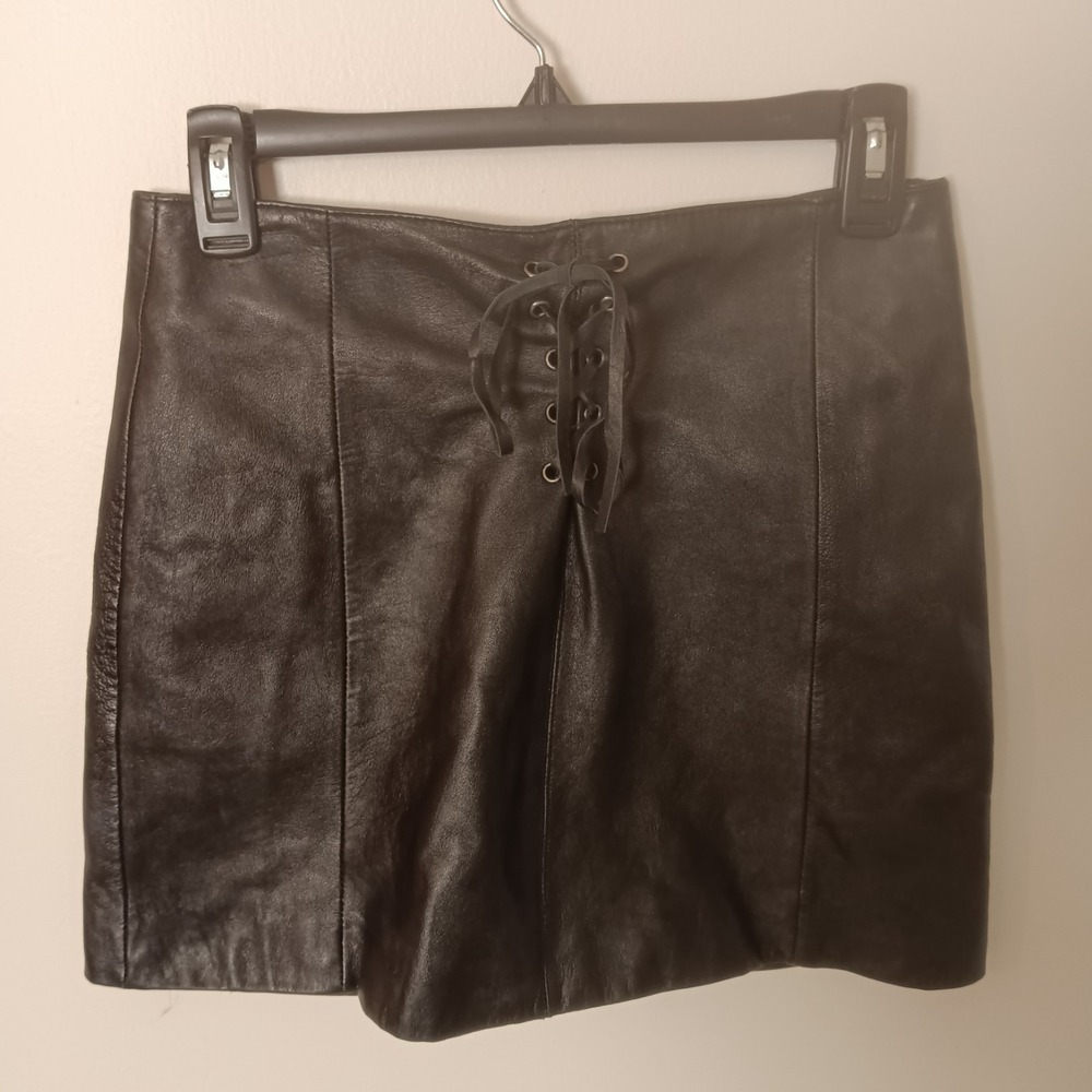 Y2K Wilsons Leather Maxima Black Women's Lace-Up Mini Pencil Skirt Sz 4 Vintage - Picture 4 of 8